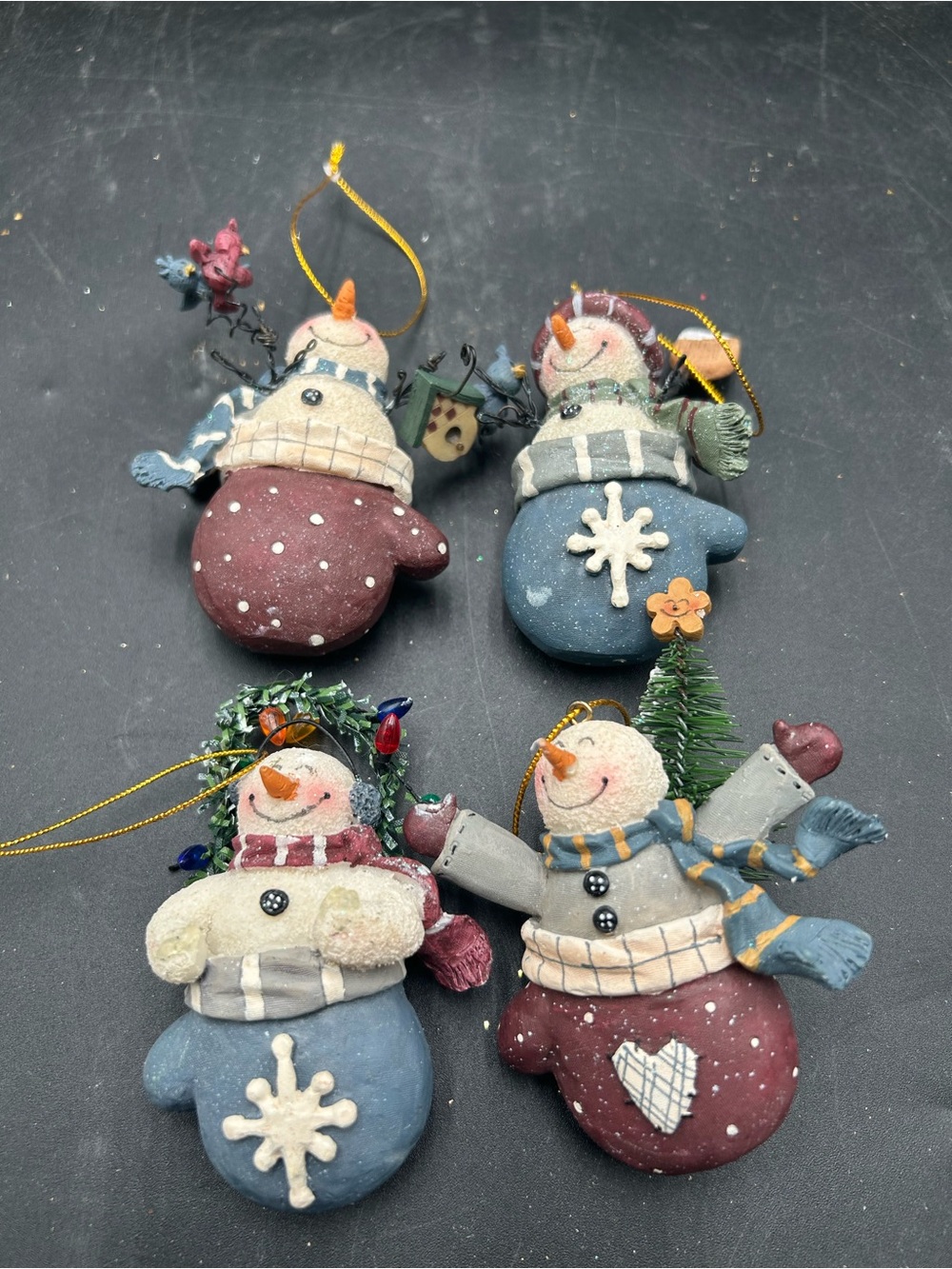 Holiday Snowman Ornament Setin mittens- Christmas ornaments